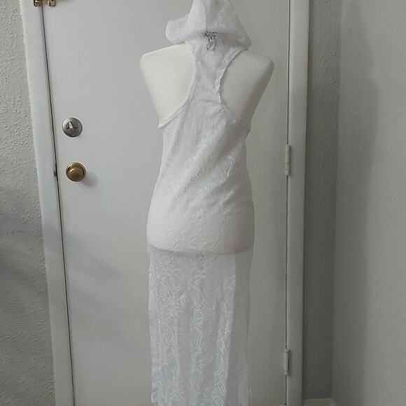 Love by Chesley White Floral Crochet Hooded Swimsuit Cover Up Vacation Boho Swim - Picture 2 of 8